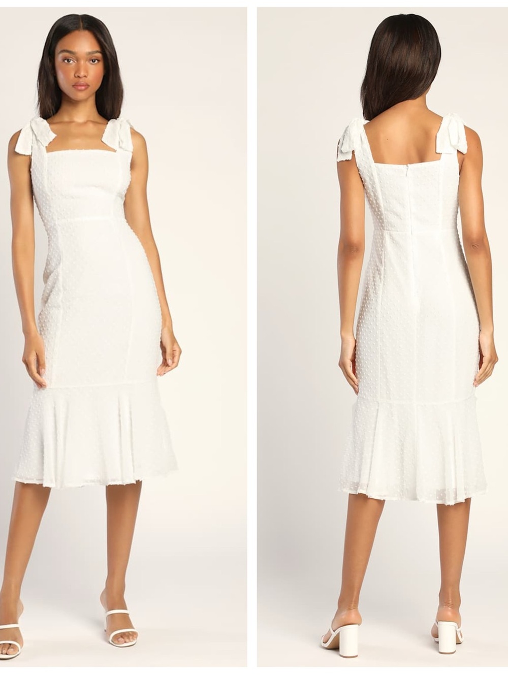 Lulus Bimini White Swiss Dot Tie-Strap Midi Dress 🤍